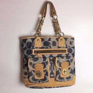 Coach Blue and Tan Tote Bag